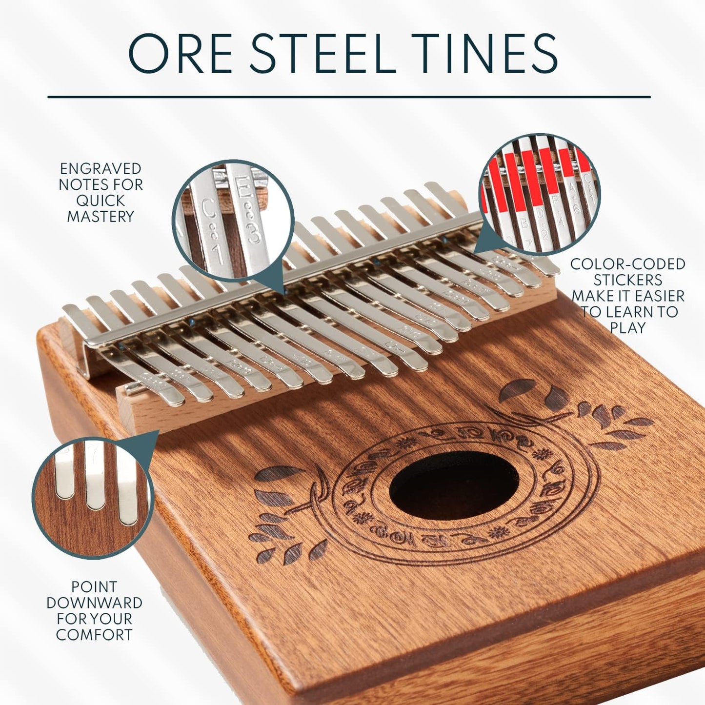 17-Key Kalimba Thumb Piano - Portable Mahogany Mbira with Instruction, Carrying Bag & Tune Hammer - Perfect Holiday Gift for Kids - Light Brown Musical Instrument