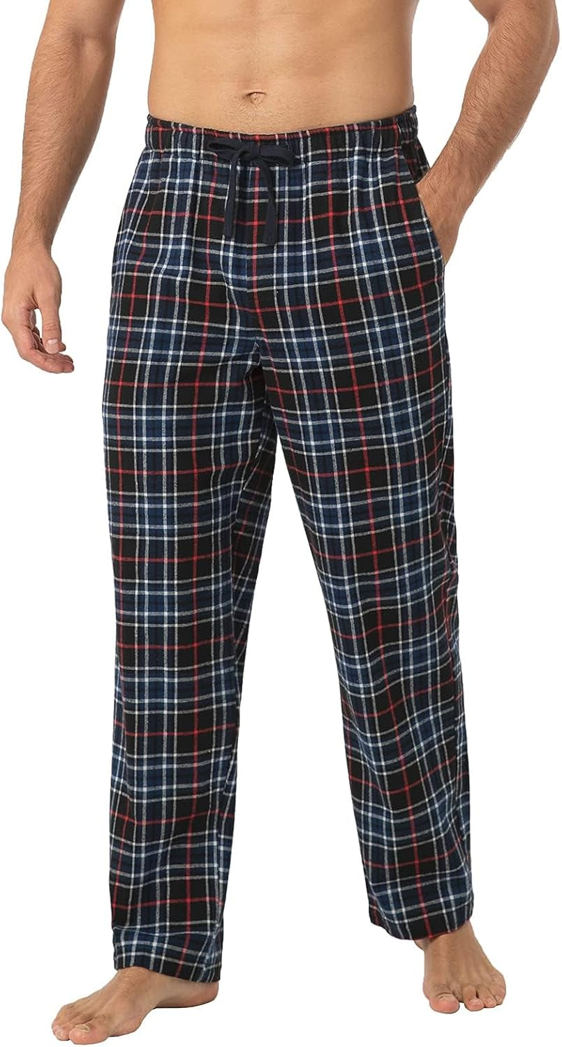 Cozy Men's Cotton Flannel Plaid Pajama Pants with Drawstring and Pockets