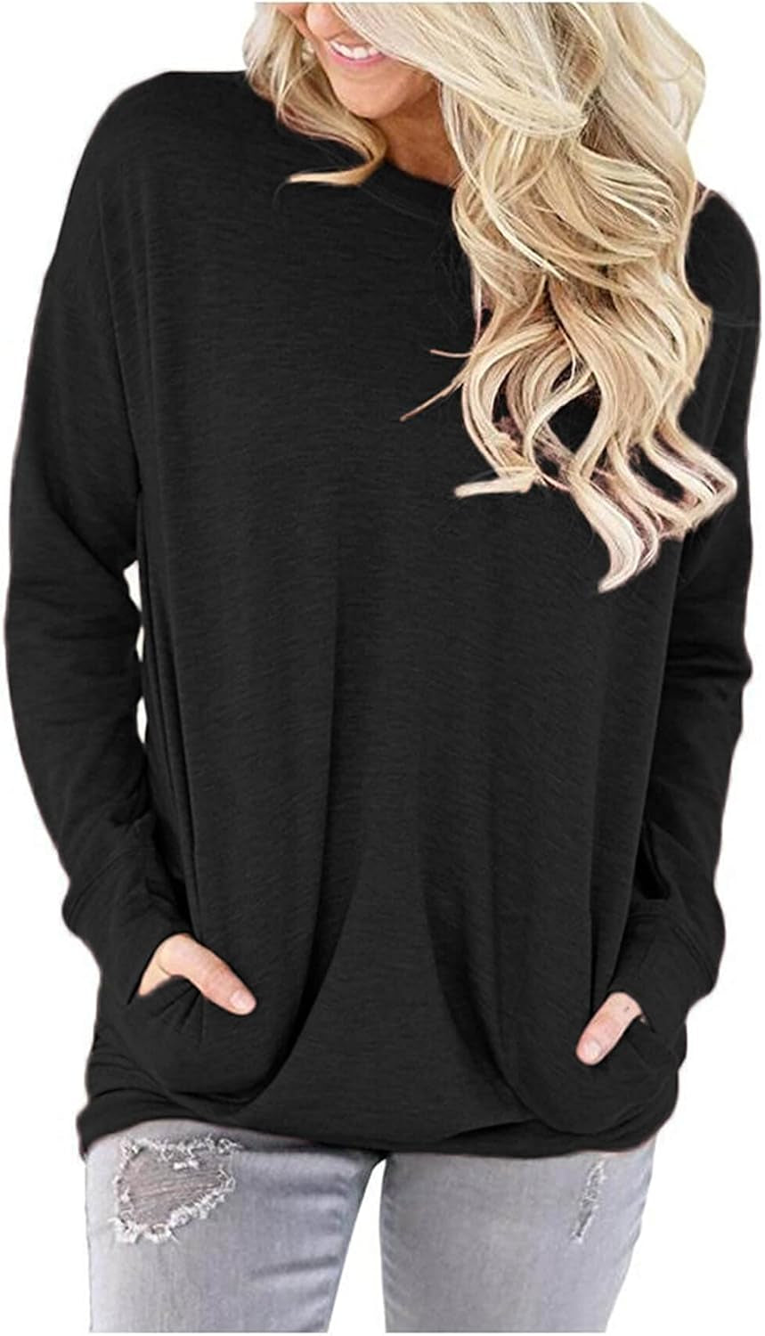 Cozy Women's Crewneck Sweatshirt - Casual Loose Fit Long Sleeve Tee