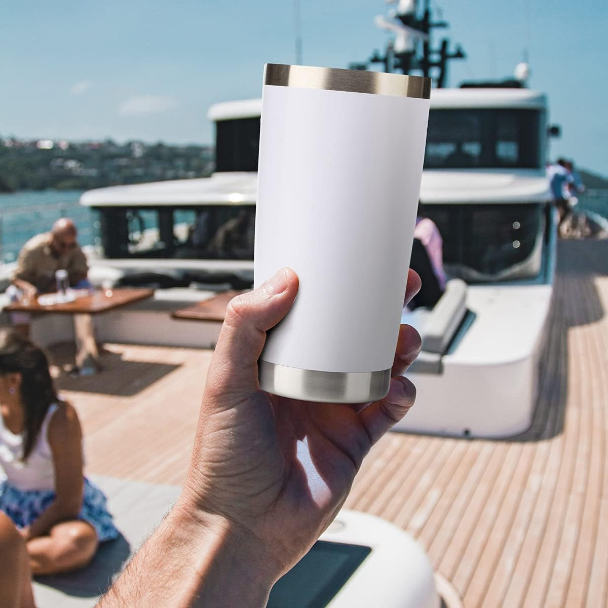 20Oz Stainless Steel Insulated Coffee Tumbler with Lid and Straw - Double Wall Powder Coated Travel Mug (White)