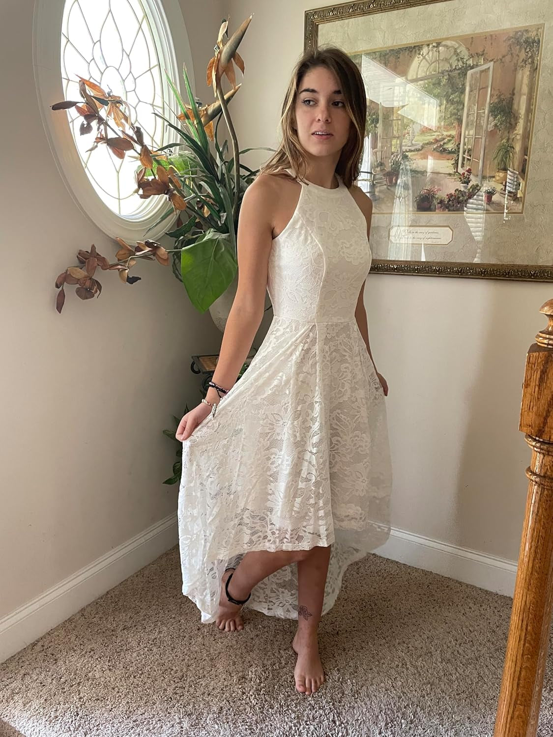 Elegant Hi-Lo Lace Halter Dress for Wedding Guests & Bridesmaids - Perfect Cocktail Party Attire
