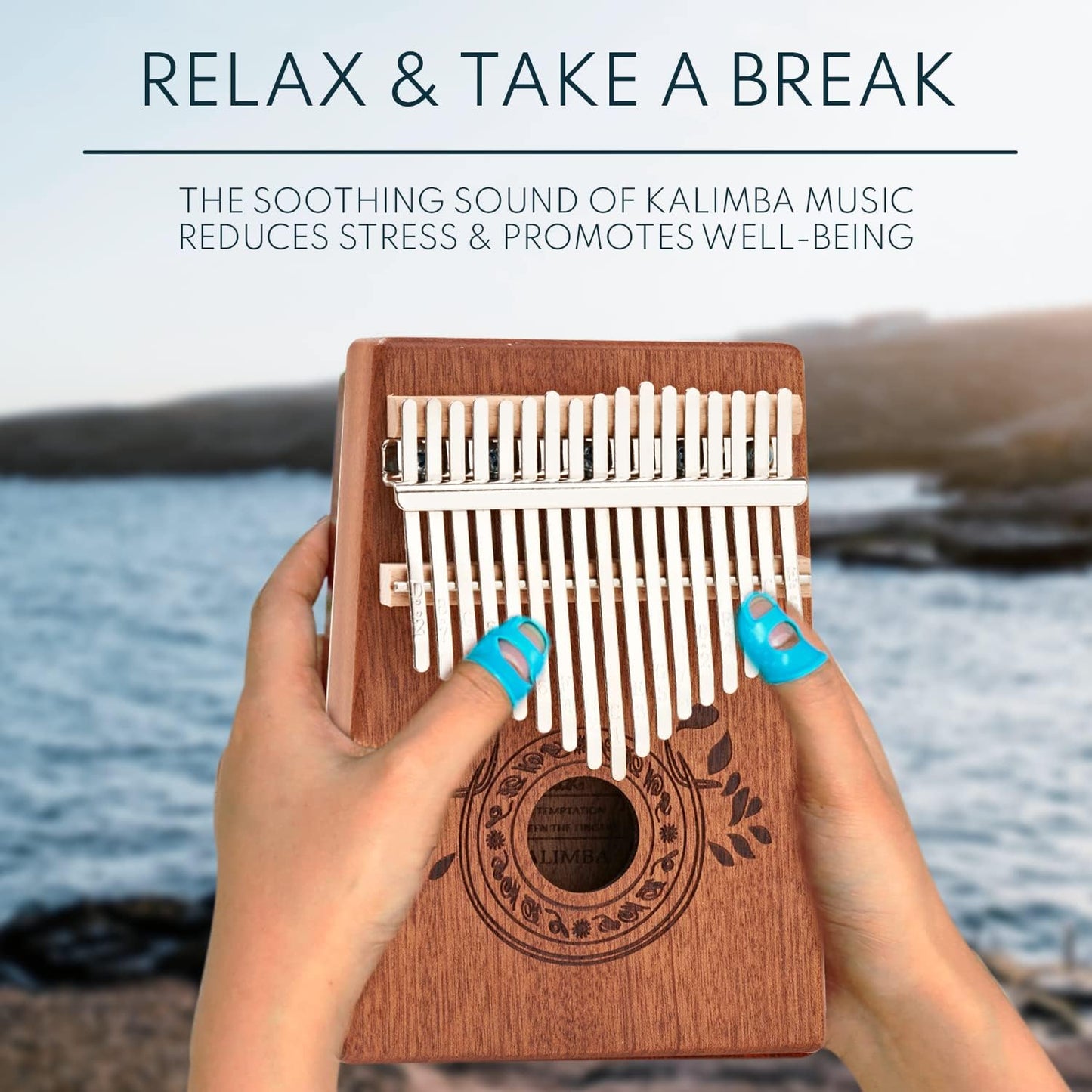 17-Key Kalimba Thumb Piano - Portable Mahogany Mbira with Instruction, Carrying Bag & Tune Hammer - Perfect Holiday Gift for Kids - Light Brown Musical Instrument