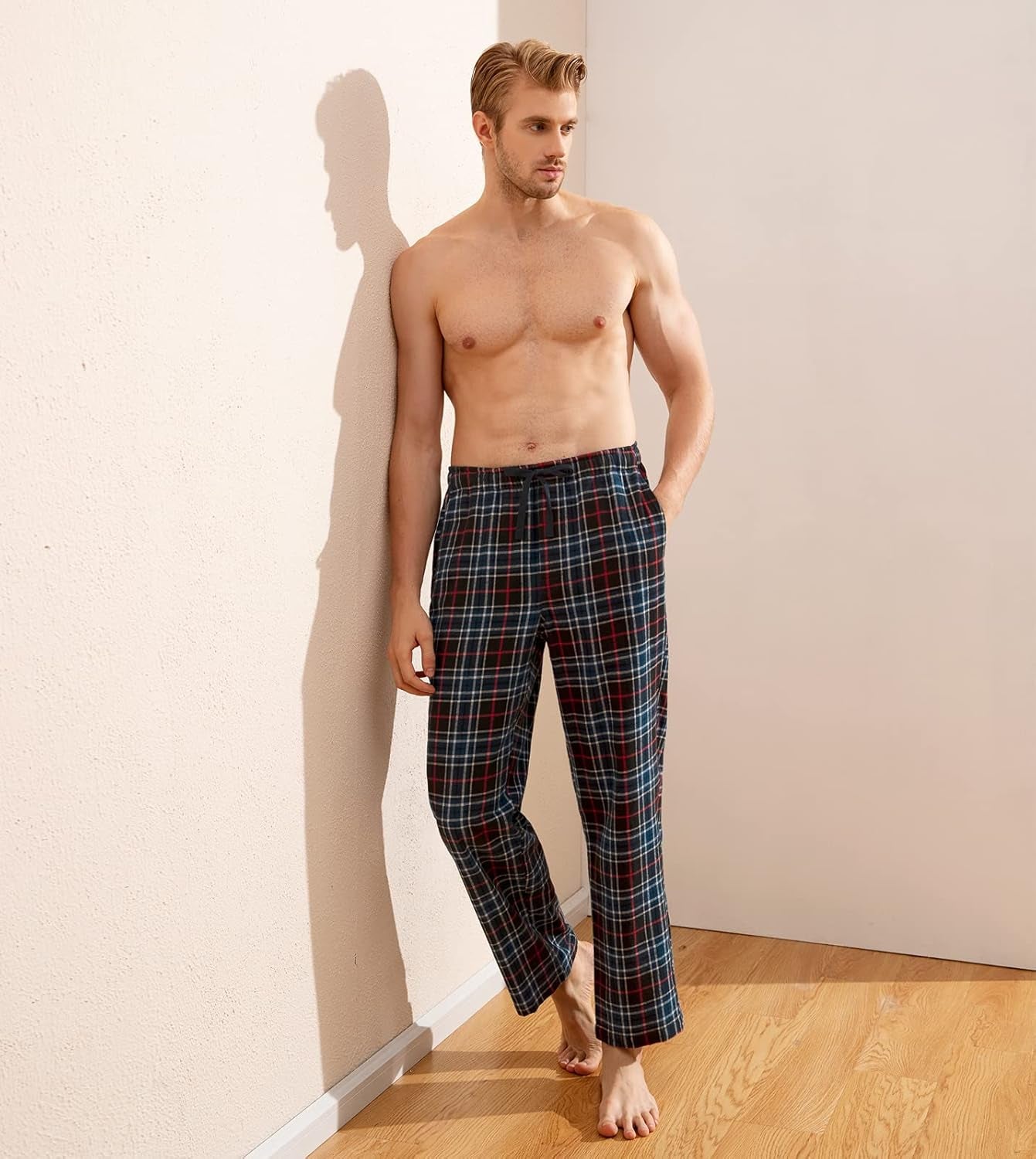 Cozy Men's Cotton Flannel Plaid Pajama Pants with Drawstring and Pockets