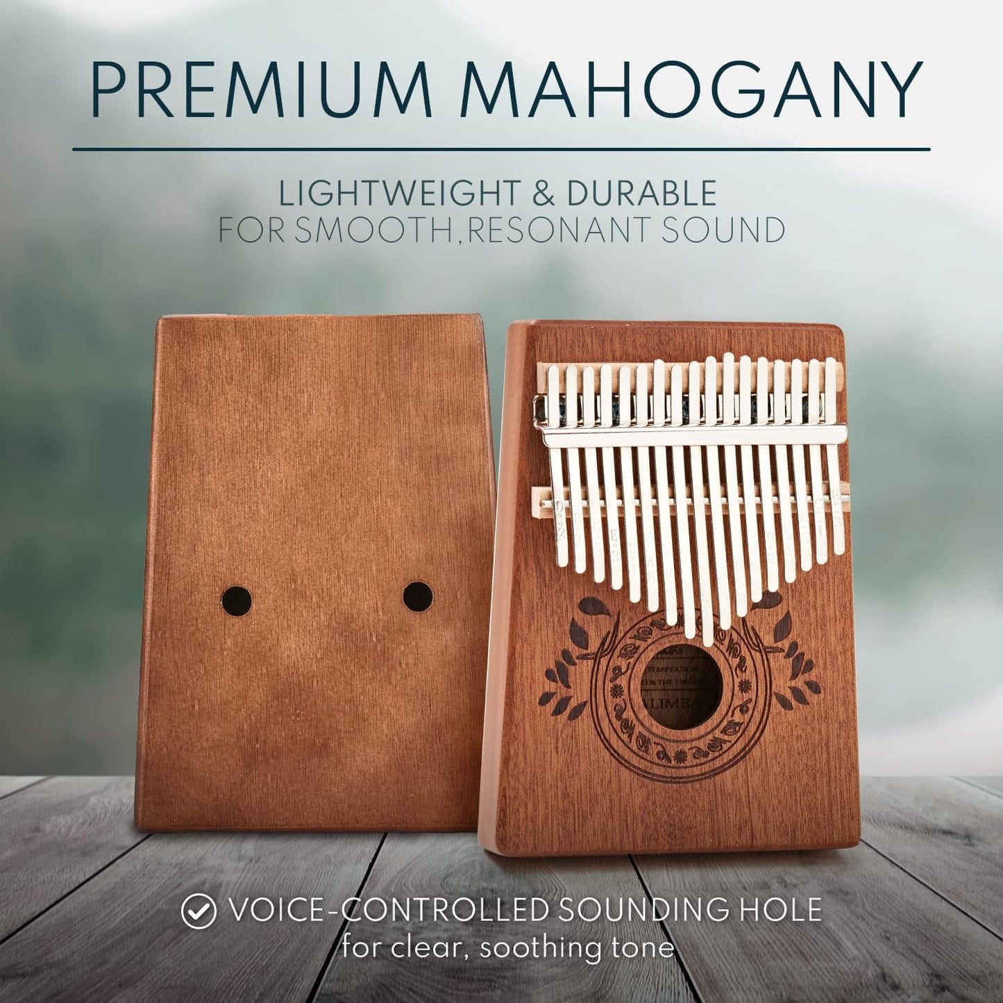17-Key Kalimba Thumb Piano - Portable Mahogany Mbira with Instruction, Carrying Bag & Tune Hammer - Perfect Holiday Gift for Kids - Light Brown Musical Instrument