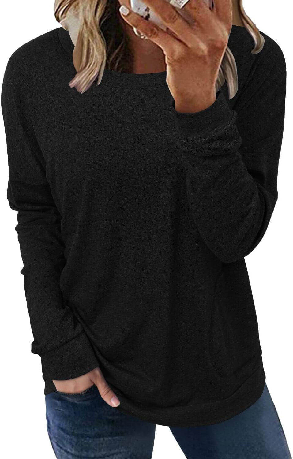 Cozy Women's Crewneck Sweatshirt - Casual Loose Fit Long Sleeve Tee