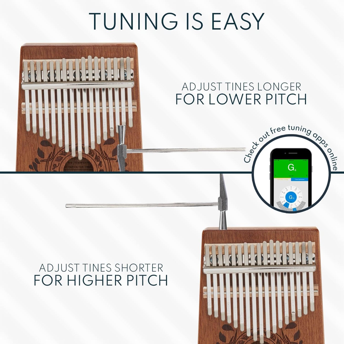 17-Key Kalimba Thumb Piano - Portable Mahogany Mbira with Instruction, Carrying Bag & Tune Hammer - Perfect Holiday Gift for Kids - Light Brown Musical Instrument