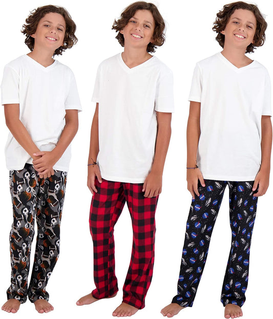 Cozy Boys Pajama Pants 3-Pack - Soft & Lightweight Sleepwear with Fun Prints for Bedtime & Lounging