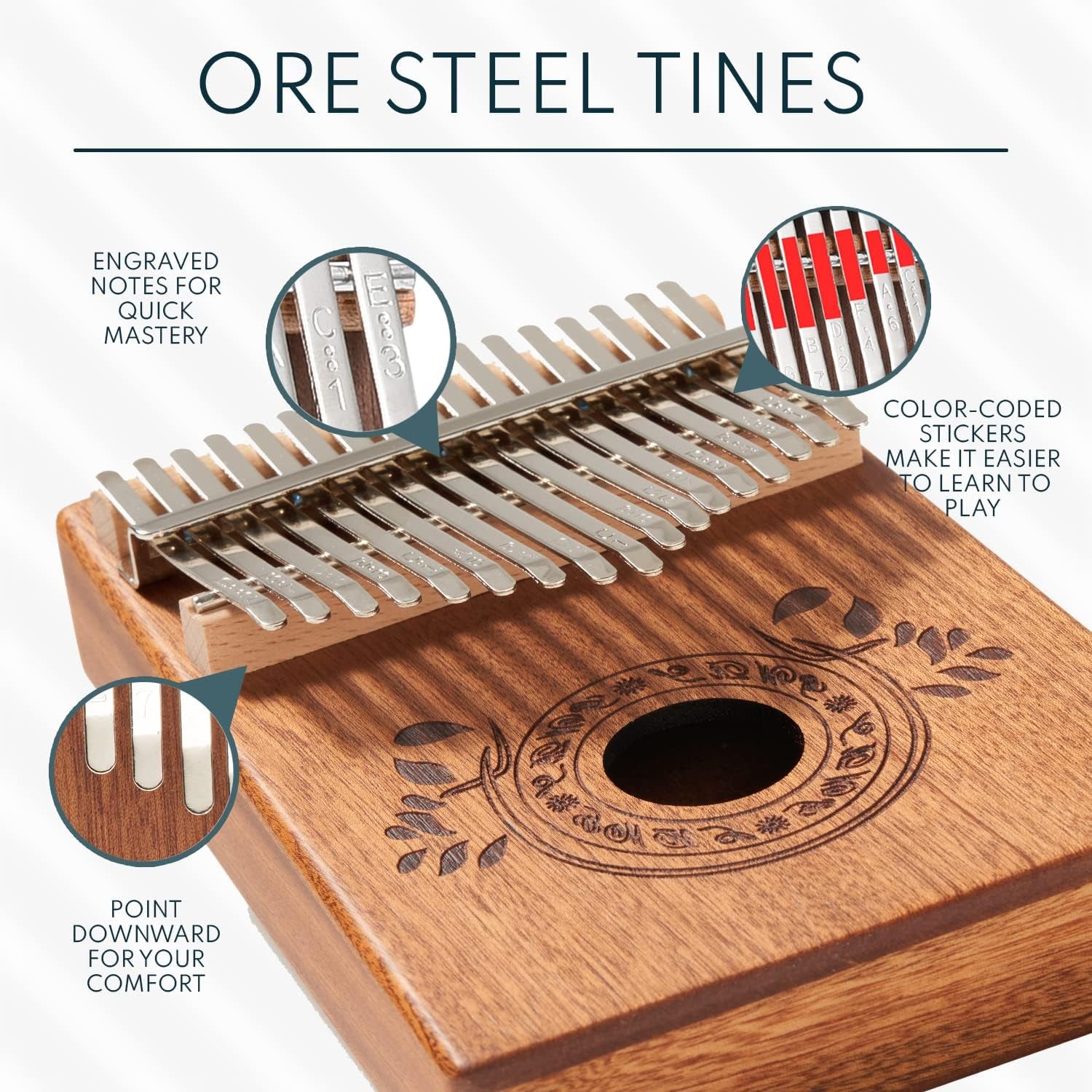 17-Key Kalimba Thumb Piano - Portable Mahogany Mbira with Instruction, Carrying Bag & Tune Hammer - Perfect Holiday Gift for Kids - Light Brown Musical Instrument