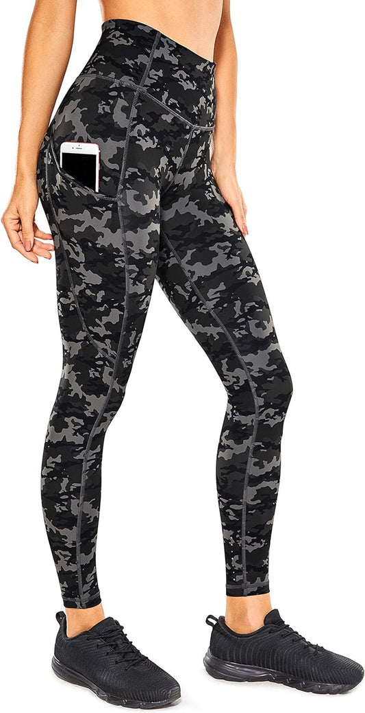 Naked Feeling High Waist Camo Yoga Leggings for Women - 25'' with Side Pockets - Small
