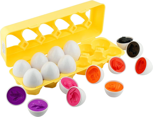12 PCS STEM Car Egg Matching Toy Set – Fun Educational Shape & Color Puzzle for Kids, Perfect Easter Basket Stuffers & Gifts!