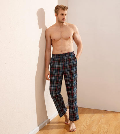 Cozy Men's Cotton Flannel Plaid Pajama Pants with Drawstring and Pockets